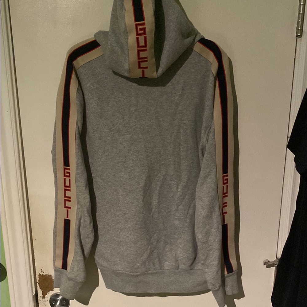 Gucci Gray Hoodie with Red and Blue Stripes